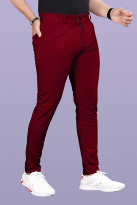GIBBONTE Slim Fit Men Maroon Trousers