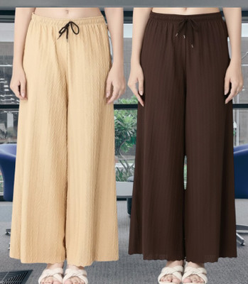 MUZUN Regular Fit Women Cream, Brown Trousers