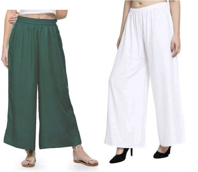 HouseOfCommon Flared Women Green, White Trousers