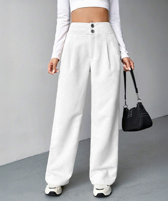 Rajovati Loose Fit Women White Trousers