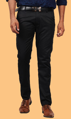 Traworld Regular Fit Men Black Trousers