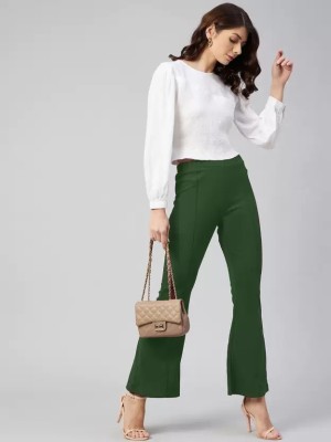 GLADLY Flared Women Green Trousers