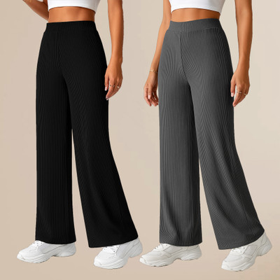METRONAUT Comfort Fit Women Black, Grey Trousers