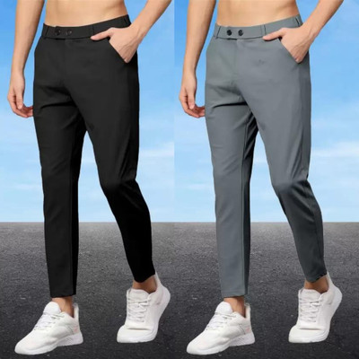 We Perfect Slim Fit Men Black, Grey Trousers