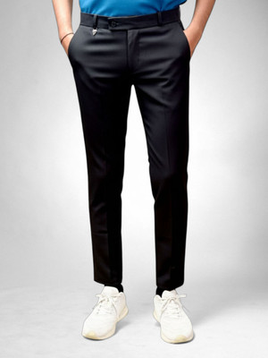Paveo Slim Fit Men Black Trousers