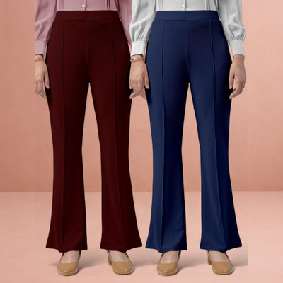 lookskky Loose Fit Women Maroon, Dark Blue Trousers