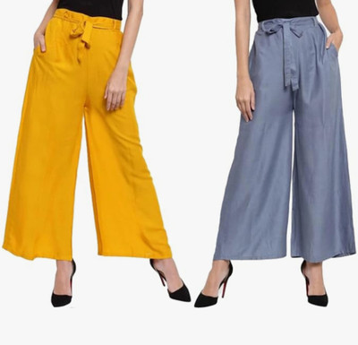 TNQ Flared Women Yellow Trousers