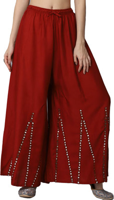 LADY HERON Flared Women Maroon Trousers