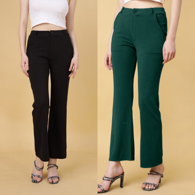 High Glitz Regular Fit Women Dark Green Trousers