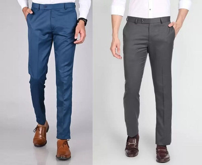 Shree VastraVeda Regular Fit Men Dark Blue, Grey Trousers