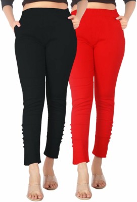 Pipal Regular Fit Women Black, Red Trousers