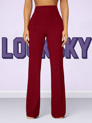 Trendofnaari Loose Fit Women Maroon Trousers
