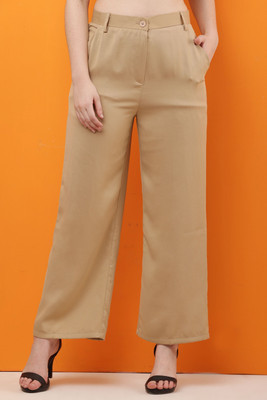 CLOTHINK India Regular Fit Women Beige Trousers