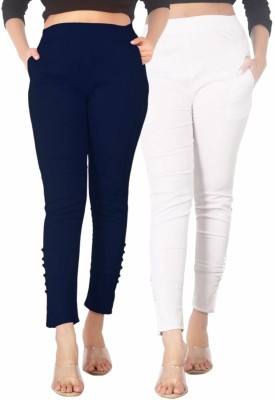 Pipal Regular Fit Women White, Dark Blue Trousers