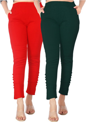 DKD Slim Fit Women Red, Dark Green Trousers