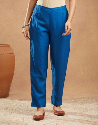 Fabindia Regular Fit Women Blue Trousers