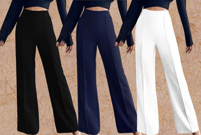 Kasendra Regular Fit Women Black, Blue, White Trousers