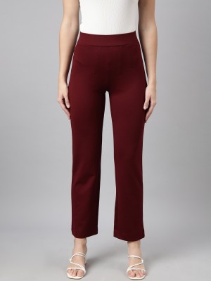 Showoff Slim Fit Women Maroon Trousers