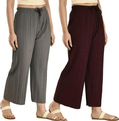 Sunburst Relaxed Women Grey, Maroon Trousers