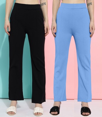 FUBACK Regular Fit Women Light Blue, Black Trousers