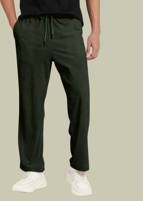 NIVEDANM Solid Men Dark Green Track Pants