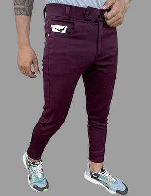HOC Regular Fit Men Maroon Trousers
