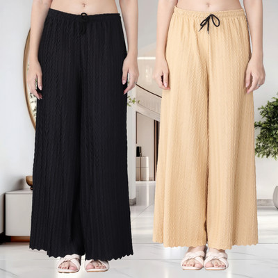 KWSH Regular Fit Women Black, Cream Trousers