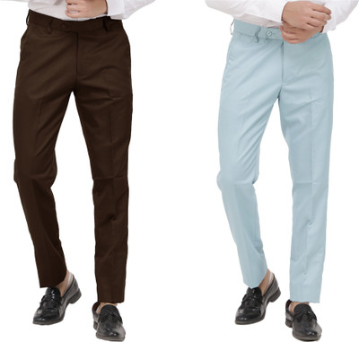 Kavita Fasion Regular Fit Men Brown, Light Blue Trousers