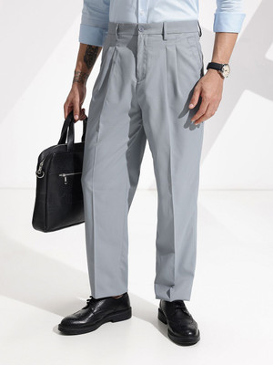 encore by INVICTUS Regular Fit Men Grey Trousers