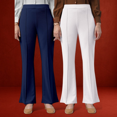 nitafashion Comfort Fit, Regular Fit Women Dark Blue, White Trousers