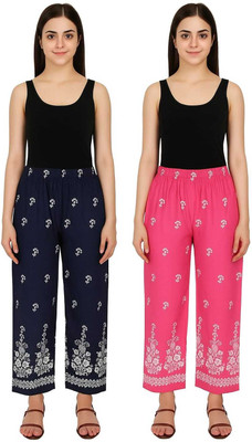 Kenz Fabrics Regular Fit Women Dark Blue, Pink Trousers