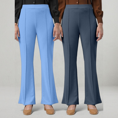 lookskky Loose Fit Women Light Blue, Grey Trousers