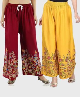 Meyara Relaxed Women Yellow, Maroon Trousers