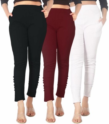 Mysha Regular Fit Women Black, White, Maroon Trousers