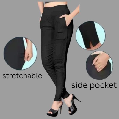 GOODZHUB Slim Fit Women Black Trousers