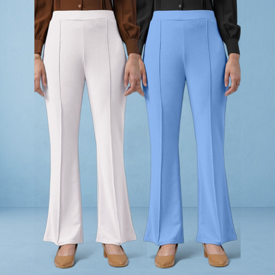 Anitafashion Loose Fit Women White, Light Blue Trousers