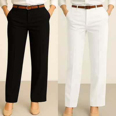KARIMA INETERNATIONAL Regular Fit Women Black, White Trousers