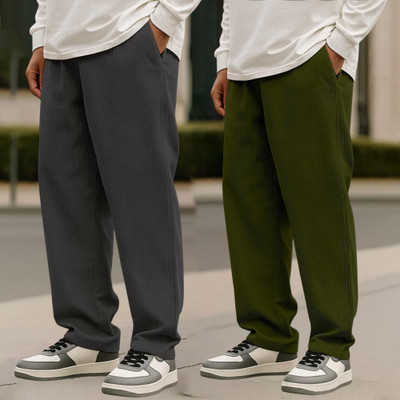 FABFLEE Self Design Men Grey, Green Track Pants