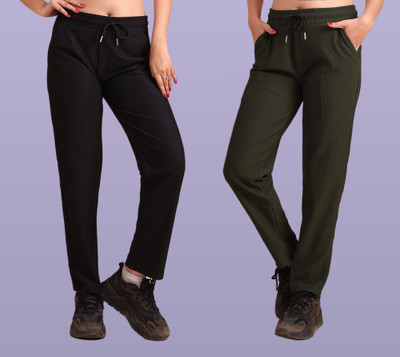 GIBBONTE Solid Women Black, Dark Green Track Pants