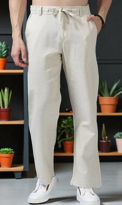 Huygens Comfort Fit Men Cream Trousers