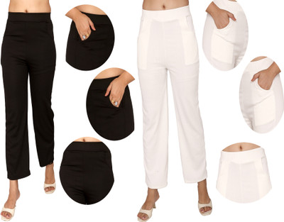 Fashion Bazaar Regular Fit Women Black, White Trousers