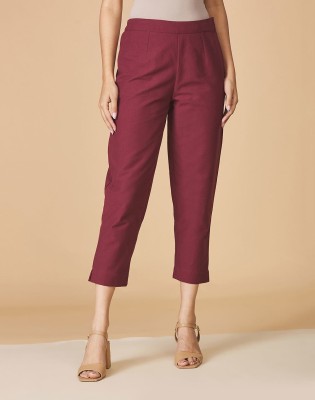 Fabindia Slim Fit Women Maroon Trousers