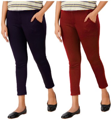 Knit Vey Slim Fit Women Dark Blue, Maroon Trousers