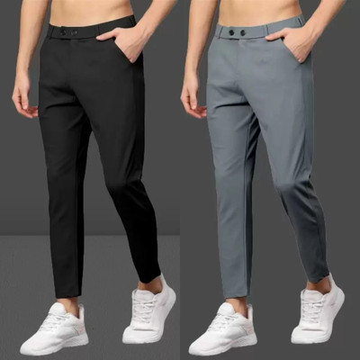 COMBRAIDED Slim Fit Men Black, Grey Trousers