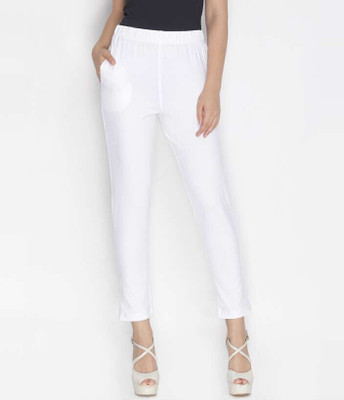 GOODZHUB Slim Fit Women White, White Trousers