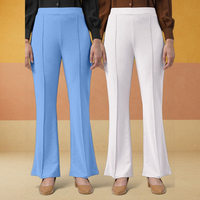 jenile stoor Loose Fit Women Light Blue, White Trousers