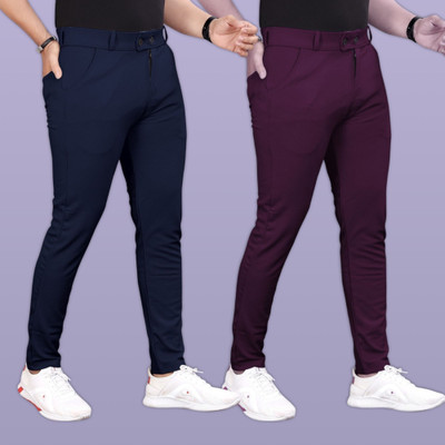 GIBBONTE Slim Fit Men Blue, Maroon Trousers