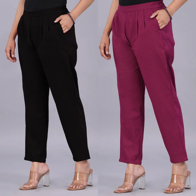 Solid stitching Comfort Fit Women Black, Maroon Trousers