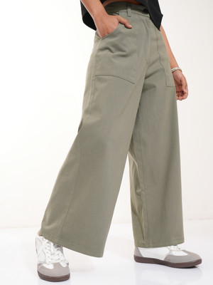 Tokyo Talkies Flared Women Green Trousers