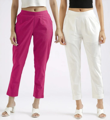 VIBELY Regular Fit Women Pink, White Trousers